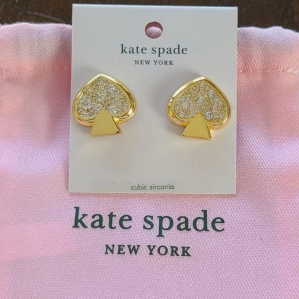 Kate Spade Earrings • Everyday Spade ♠️ • Chunk Paved Spade with Crystals - Picture 2 of 7